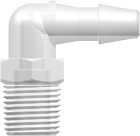 Threaded NPT Fitting 1/8-27 NPT Thread Elbow to Barb, 3/16 (4.8 mm) ID Tubing, Animal-Free Natural Polypropylene
