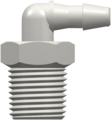 Threaded NPT Fitting 1/8-27 NPT Thread Elbow to Barb, 1/8 (3.2 mm) ID Tubing, White Nylon