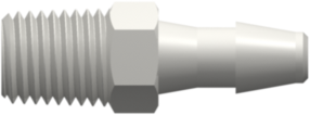 Threaded NPT Fitting 1/16-27 NPT Thread to Barb, 5/32 (4.0 mm) ID Tubing, White Nylon