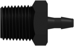 Threaded NPT Fitting 1/8-27 NPT Thread to Barb, 3/32 (2.4 mm) ID Tubing, Black Nylon