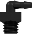 Threaded UNF Fitting 10-32 UNF Thread Elbow to Barb, 1/16 (1.6 mm) ID Tubing, Black Nylon