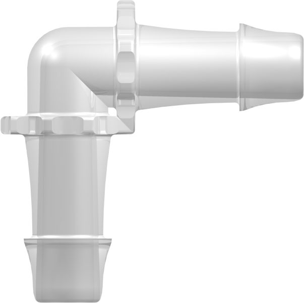 Tube to Tube Fitting Elbow Tube Fitting with 500 Series Barbs, 1/2 (12.7 mm) ID Tubing, Animal-Free Natural Polypropylene