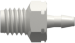 Threaded Metric Fitting M5x.8 Thread to Barb, 1/16 (1.6 mm) ID Tubing, White Nylon