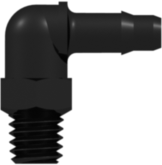 Threaded Fitting 10-32 Special Tapered Thread Elbow to Barb, 1/8 (3.2 mm) ID Tubing, Black Nylon
