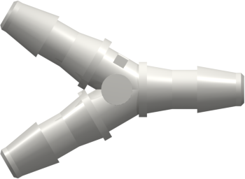 Tube to Tube Fitting Y Tube Fitting with Barbs, 5/32 (4.0 mm) ID Tubing, White Nylon