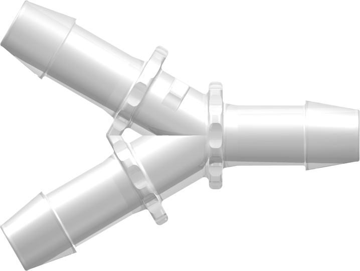 Tube to Tube Fitting Y Connector with Barbs, 3/8 (9.5 mm) ID Tubing, Animal-free Natural Polypropylene