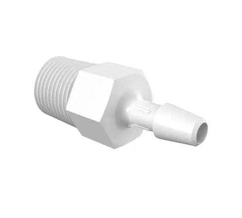 Adapter 1/8 NPT Thread x 5/32 Barb in White Polypropylene