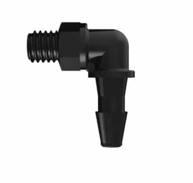 Elbow 10-32 Taper x 1/8 Barb in Black Nylon