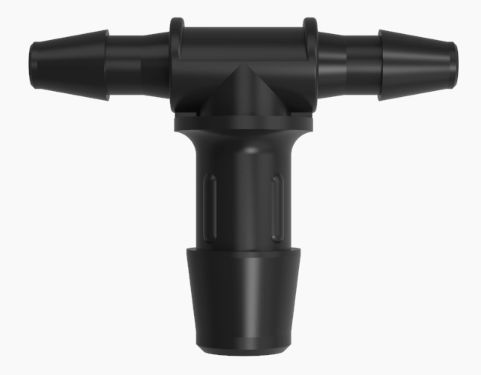 Reduction Tee 1/8 Barb x 1/4 Barb Black Nylon