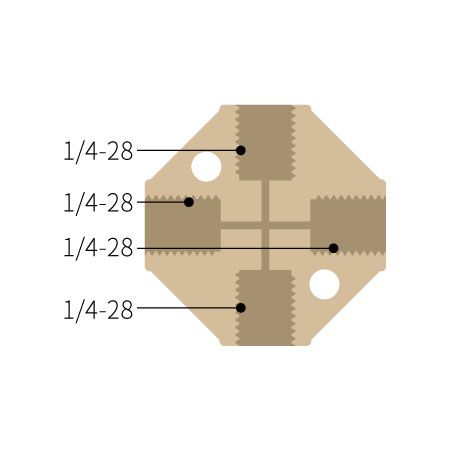 PEEK Gewinde-Kreuzverbinder weiblich - 4 * 1/4-28 UNF - 0,8mm Kanaldurchmesser