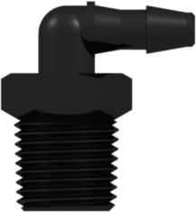 Threaded NPT Fitting 1/8-27 NPT Thread Elbow to Barb, 1/8 (3.2 mm) ID Tubing, Black Nylon