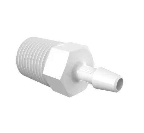 Adapter 1/4 NPT Thread x 3/16 Barb in White Polypropylene