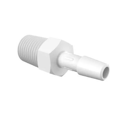 Adapter 1/4 NPT Thread x 1/4 Barb in White Polypropylene