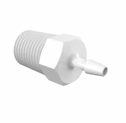 Adapter 1/4 BSPT Thread x 1/8 Barb in White Polypropylene