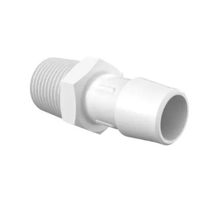 Adapter 1/2 NPT Thread x 5/8 Barb in White Polypropylene