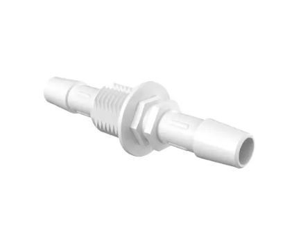 Bulkhead 1/4 Straight Adapter 5/16 ID x 5/16 ID in White Polypropylene