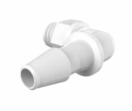 Elbow 10-32UNF x 1/8 Barb in Natural Polypropylene