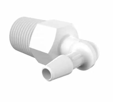 Elbow 1/8 NPT x 1/8 Barb in White Nylon Elbow 1/8 NPT x 1/8 ID