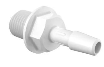 Panel Mount Standard 1/4 NPSM Thread x 1/4 Barb in White Polypropylene