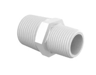 Conversion Nipple 1/2 NPT x 3/8 NPT in White Polypropylene