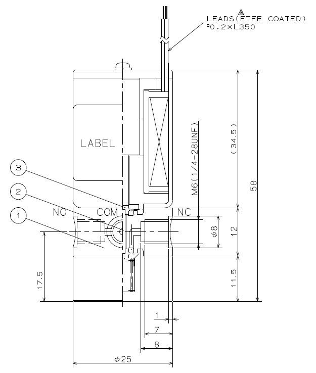 3-Wege mediengetrenntes Magnetventil, 6 bar COM, 5 bar NC/NO, 1/4-28UNF