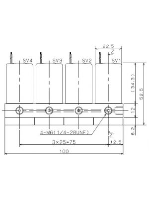 4-Wege Manifold-Magnetventil mit Trennmembran, Nennweite 1,6mm, M6, PTFE/FFKM, 12VDC
